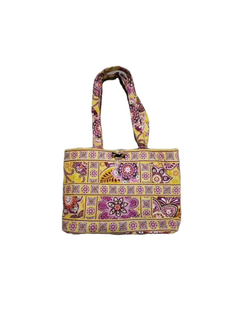Vera Bradley Bali Golden Floral Tote Purse Toggle Double Straps